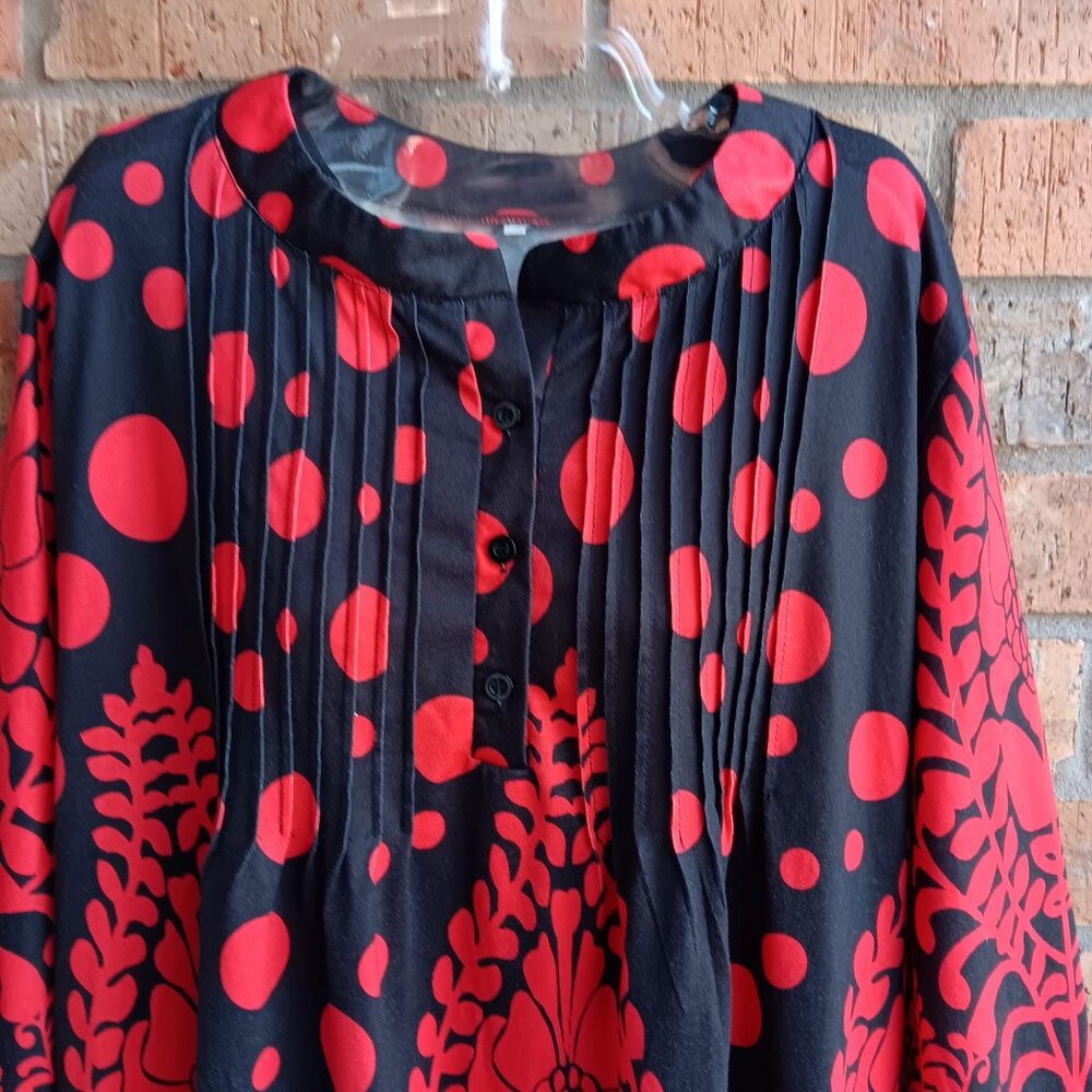Womens Top Blouse Tunic 3/4 Sleeves Front Pintucks Red Black Size 2XL - Picture 5 of 9